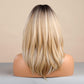 Tumhorn Long Layered Blonde Wigs for Women Synthetic Hair Wig with Bangs Natural Wavy Heat Resistant Wigs for Daily Party Use