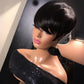 QiaQiaRing Pixie Cut Wigs For Black Women 1b/30 Daily Use Color Brazilian Virgin Remy Human Hair Short Layered Pixie Wigs with Bangs Glueless Wear and go Lightwight for Summer (Black)