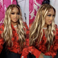 SAPPHIREWIGS 13x4 Lace front Wig Long Blonde with Brown Highlights Wavy for Women Free Part Body Wave Natural Looking Synthetic Heat Resistant Fiber Daily Party Use 26 Inch