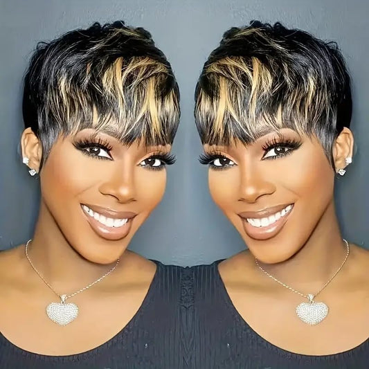 PurpleSexy Short Pixie Cut Wig for Black Women Human Hair 1B30 Colored Short Layered Pixie Wigs With Bangs for Women Brazilian Virgin Straight Human Hair Glueless Wig (1b/30)