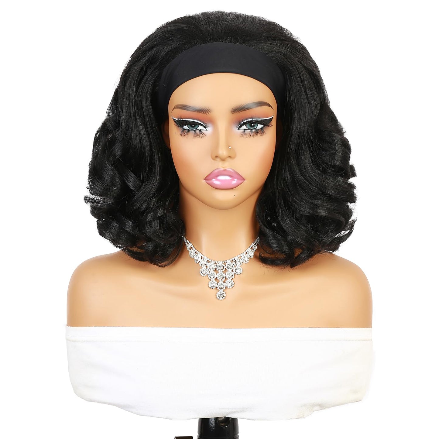 Quantum Love Yaki Curly Headband Wigs for Black Women Kinky Straight Black Headband Curly Ends Synthetic Wear and Go Glueless half Wig with Headbands Attached