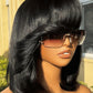 UNICE 12 inches Short Bob Wig human Hair with Blow Out Bangs 4X4 Lace Glueless Wigs Human Hair Pre Plucked Bleached Knots Pre Cut Lace Ready to Wear Wig
