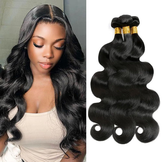 MDL 12A Human Hair Bundles Body Wave Bundles Human Hair 16 16 16 Inch 100% Unprocessed Brazilian Virgin Hair Body Wave 3 Bundles Human Hair Extensions for Black Women Natural Color(16 16 16 Inch)
