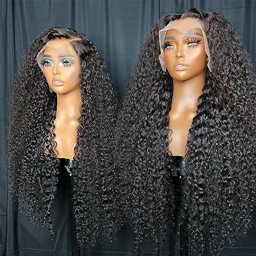 KVFCT 30 Inch Deep Wave Lace Front Wigs Human Hair 13x6 HD Transparent Human Hair Lace Front Wigs for Women 200% Density Deep Curly Human Hair Wigs Pre Plcked Deep Wave Frontal Wigs with Baby Hair