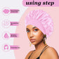 4PCS Satin Hair Bonnet for Sleeping,Bonnets for Black Women Men,Silk Bonnet for Sleeping,Hair Wrap Cap for Curly Hair,Elastic Wide Band Hair Bonnet Shower Cap (Black & Blue & Pink & Purple)
