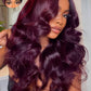 KLAIYI Black Cherry Loose Body Wave Pre Eeverything 13x4 Lace Frontal Wigs Human Hair Bye Bye Knots Glueless Ready to Wear and Go Wig with Face Framing Bangs Drawstring Pre Plucked Burgundy Wig 26Inch