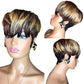 QiaQiaRing 1B/4/27 Pixie Cut Wigs for Black Women Brazilian Human Hair Short Wigs with Bangs Black Mixed Brown and Blonde 150% Density Glueless Wigs