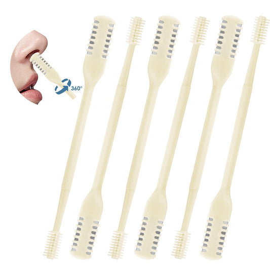 ZKENIRD 6 Pcs 2-in-1 Nasal Hair Cutter, Upgrade Double Sided Nose Hair Knife, 360° Nostril Hair Remover Tool, Nose Hair Trimmer, Nasal Hair Cutter for Men Women, with Soft Cleaning Brush (Cream)