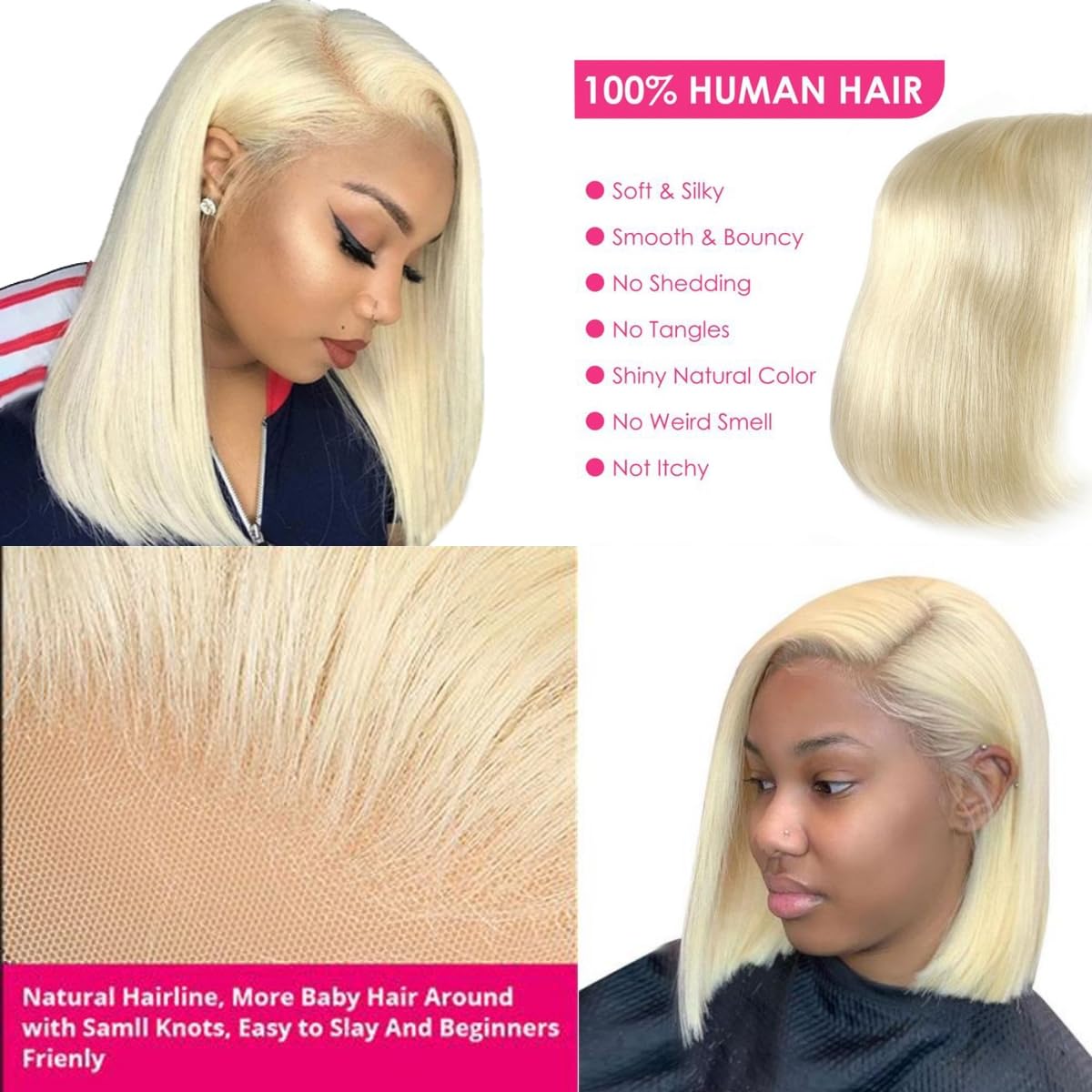 Hoscod Straight 613 Bob Wig Human Hair 180% Density 13x4 HD Transparent Lace Front Wig Blonde Bob Wig Human hair Pre Plucked Glueless Wigs with Baby Hair 10 Inch Short Lace Frontal Bob Wigs for Women
