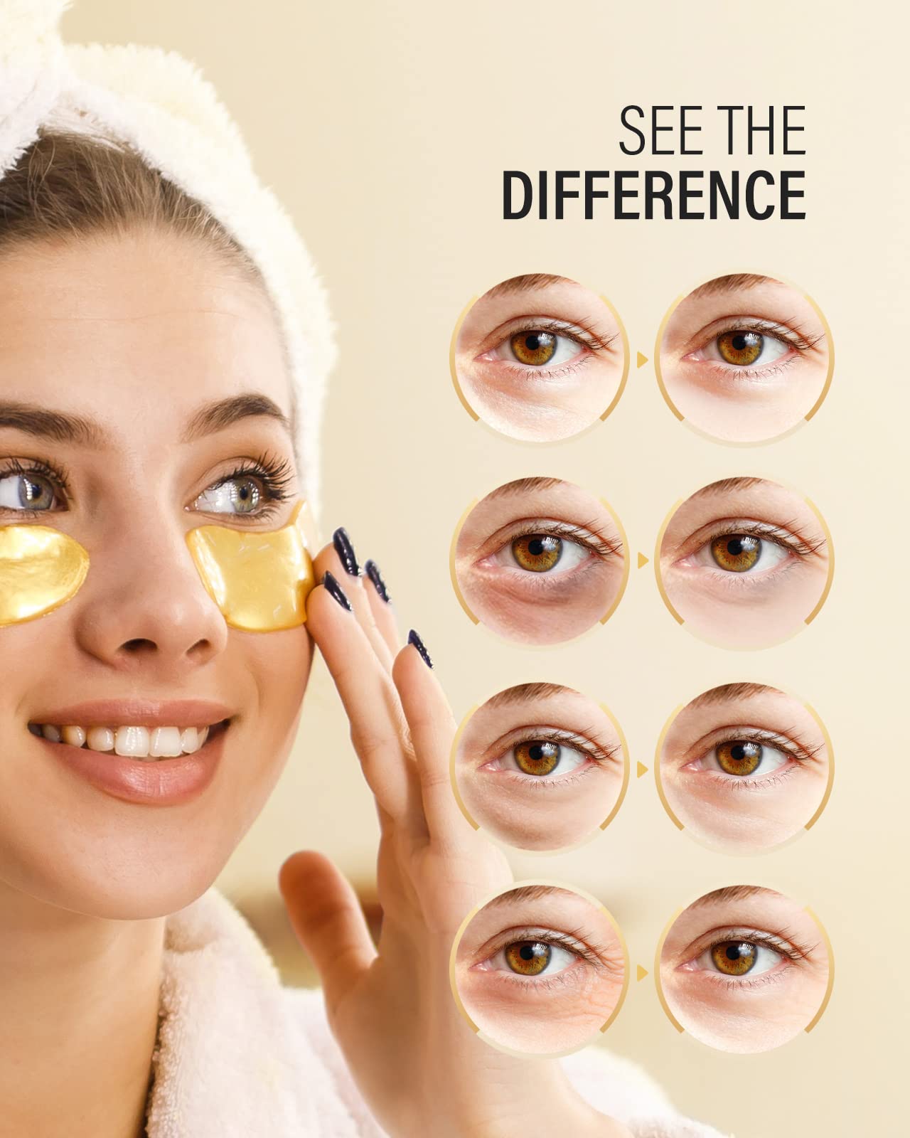 Maskiss 24k Gold Under Eye Patches (8 Pairs), eye mask, Collagen Skin Care Products, Eye Patches for Puffy Eyes, eye masks for dark circles and puffiness