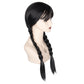 M MISS U HAIR Women Girls Long Black Braids Wig with Bangs Long Straight Pigtails Wig for Adult Costume Halloween Wig