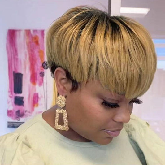 HOTKIS Pixie Cut Wig Human Hair Short Human Hair Wigs for Black Women Blonde 1b/27 Short Wigs Human Hair Short Natural Hair Wigs Pixie Wig with Bang Ombra 27