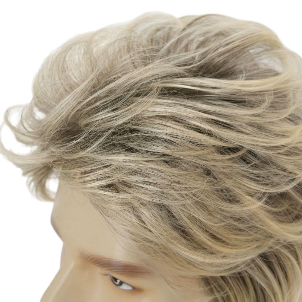 Swiking Mens Mullet Wig Blonde and Dark Foot Retro 70s 80s Disco Rocker Curly Punk Fancy Party Halloween Cosplay Costume Full Wigs (Black and Blonde)