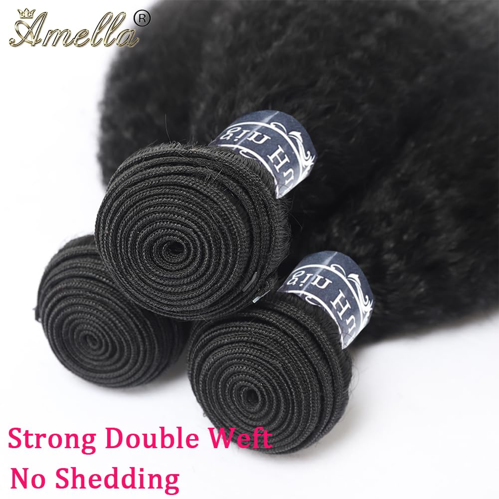 Amella Hair Kinky Straight Bundles Human Hair 22inch Kinky Straight Hair 1 Bundle 10A Brazilian Kinky Straight Human Hair Weave