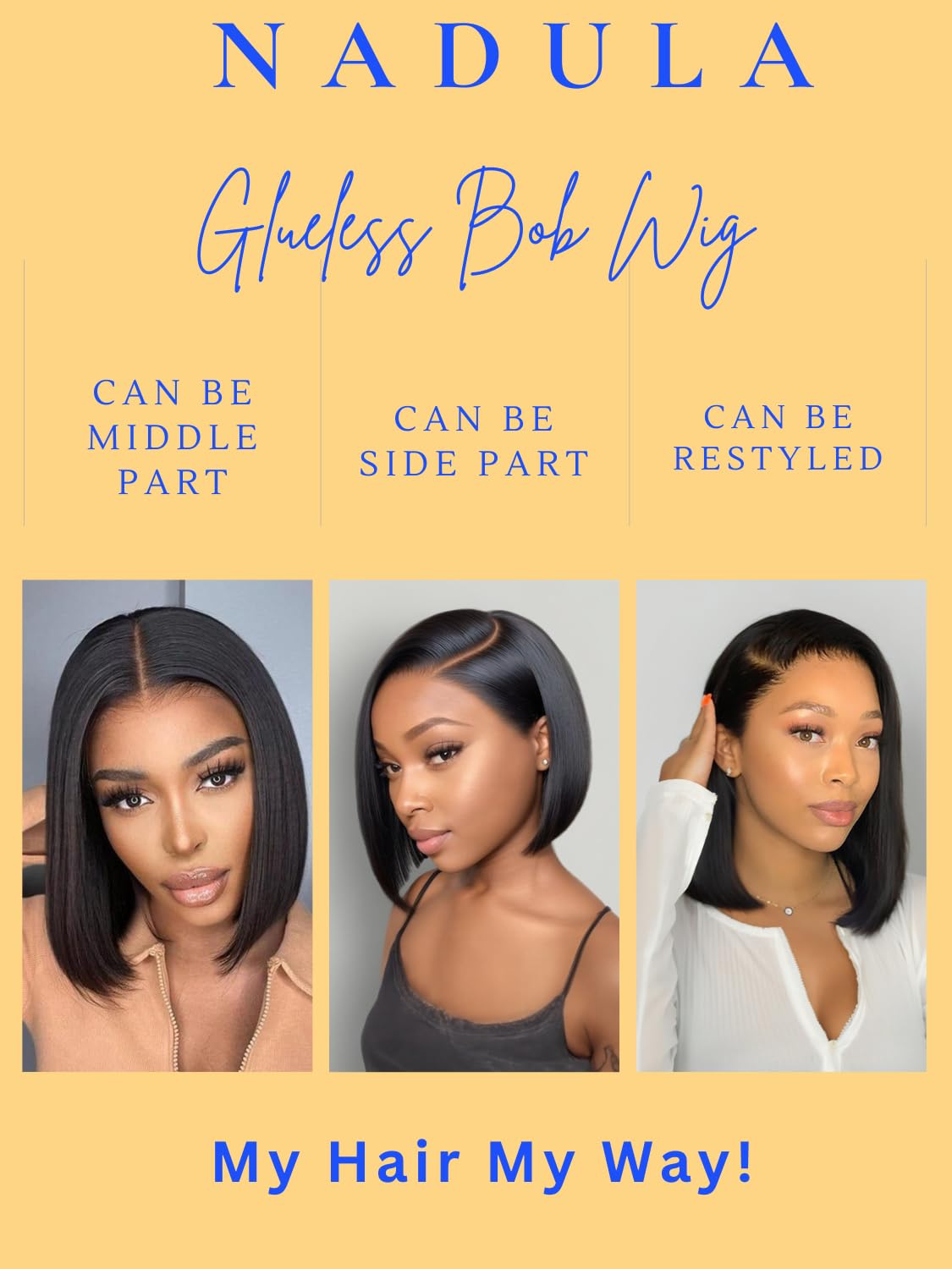 Nadula Bye Bye Knots Glueless Straight Bob Drawstring Wig Human Hair Pre Plucked, Pre Cut 7x5 HD Lace Front Wigs Invisible Bleached Knots Ready to Wear Pre Everything Short Bob Wig 150% Density 14inch