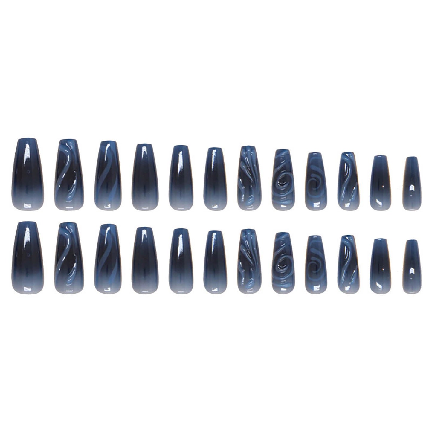 RTKHFZE Coffin Press on Nails Long Length,Ocean Blue Fake Nails with Stripes Design Ombre False Glue on Nails Winter Nails for Holiday/Christmas Gift for Women