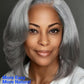 Nadula 8inch Short Salt and Pepper Glueless Side Part Grey Wig Human Hair with Blowout Face Framing Layers, 6x1.5 T Part Lace Closure Wig Pre Plucked Bleached Knots Ready to Go Short Wavy Bob Wig