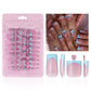 NHIXK 60Pcs Medium Press on Nails Square & Press on Toenails Set, Blue French Tip Press on Nails Short Square Press on Toe Nails Summer False Toenails Full Cover Stick on Nails for Women