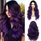 Sabosi Purple wig Long Wavy Wigs for Women 26 Inch Middle Part Curly Wavy Wig Natural Looking Synthetic Heat Resistant Fiber Wig for Daily Party Use