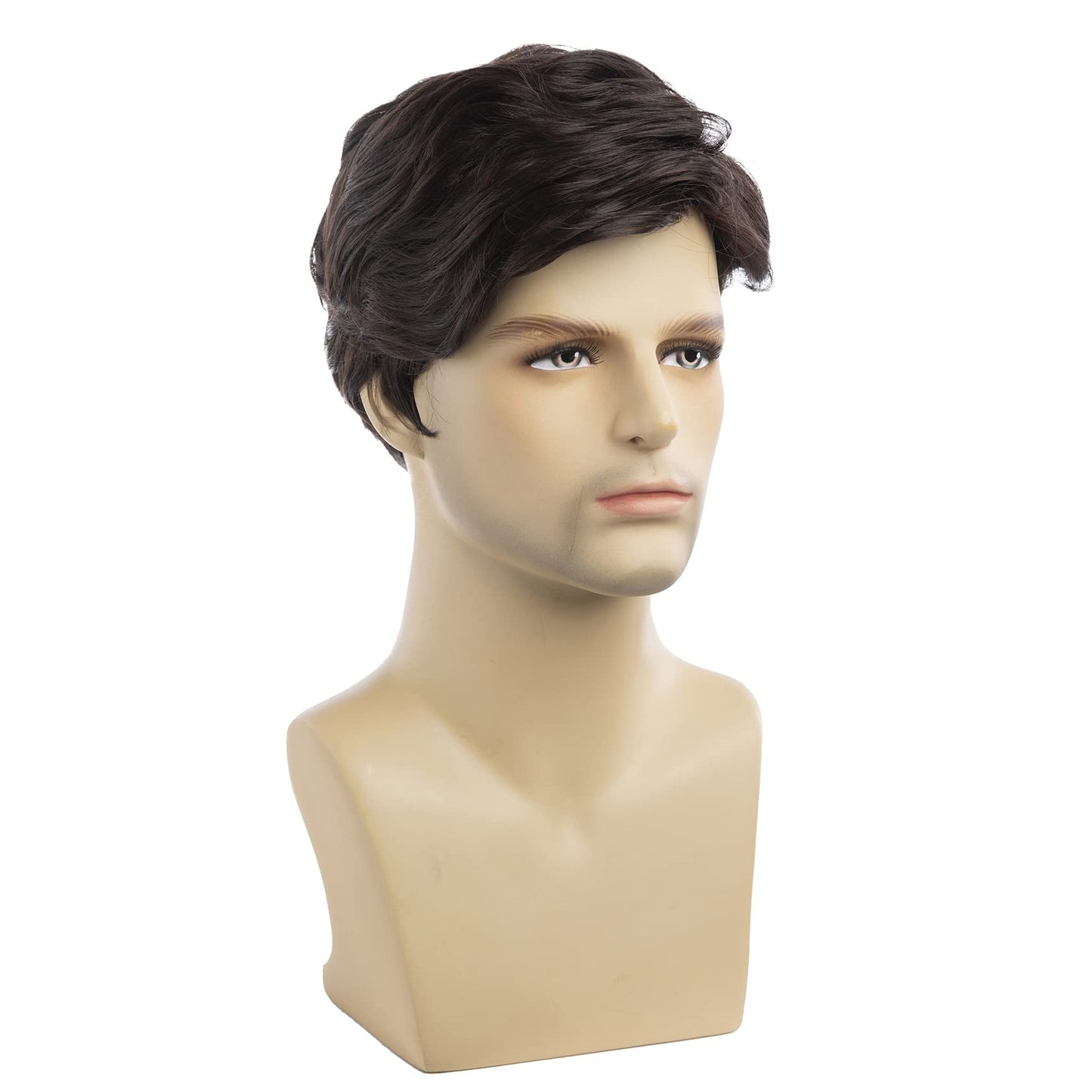 Baruisi Men Wigs Short Brown Wig Synthetic Heat Resistant Natural Halloween Cosplay Hair Wig