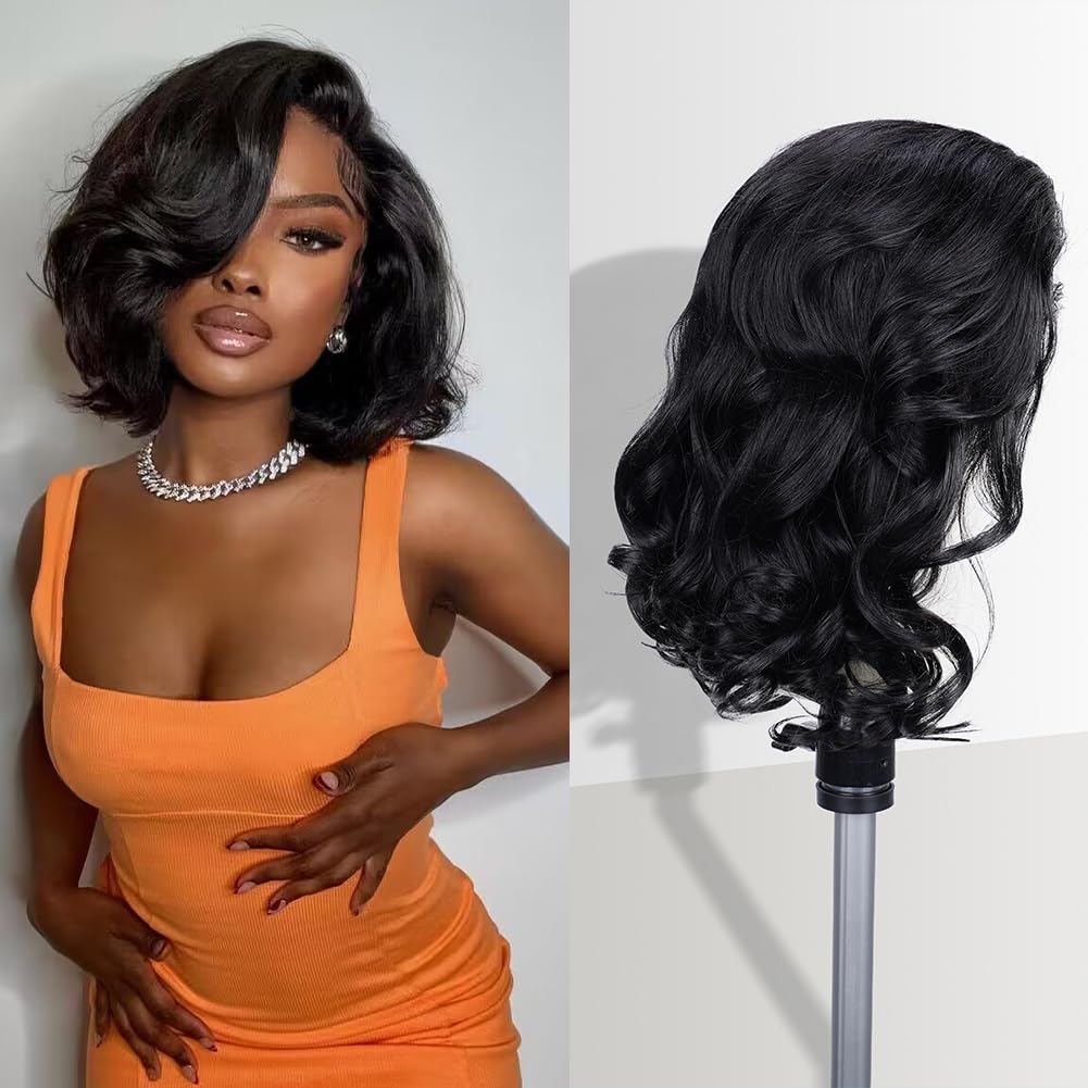 FASCARA Wig Human Hair 13x4 Lace Frontal Body Wave HD Transparent Lace Front Wigs Human Hair 180% Density Pre Plucked with baby hair Glueless Short Wigs for Women Natural Color 12 Inch