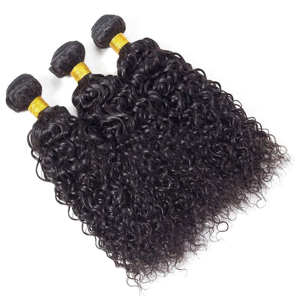 DreamPack Water Wave Human Hair 3 Bundles 101010+8 inch Wet and Wavy Bundles,with Closure Brazilian Virgin Hair 100% Unprocessed Human Hair Short Curly Weave with 4x4 Lace Closure Natural Color