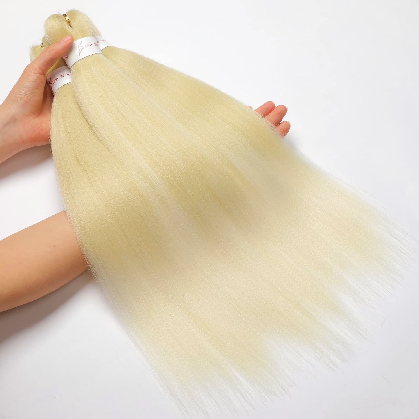 Blonde Braiding Hair Pre Stretched 3 Packs 24 Inch Pre-stretched Braiding Hair Soft Yaki Texture, Hot Water Setting Hair Extensions for Braids Bleached (24in,#613)