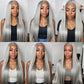 Maycaur 30 Inch Grey Hair Synthetic Lace Front Wigs Light Yaki Glueless HD Lace Wigs Natural Hairline Pre-Plucked Silver Gray Long Straight Wigs for Black Women