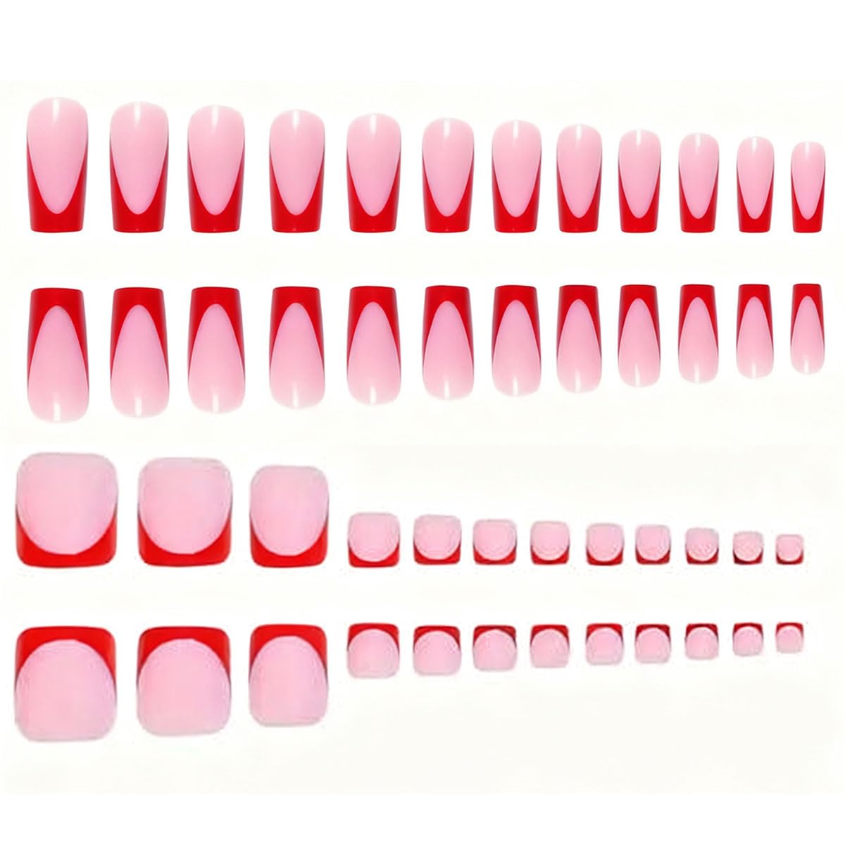 NHIXK 60Pcs Red French Tip Press on Nails & Press on Toenails Set, Square Press on Nails Medium Fake Nails Red French Press on Toenails Full Cover Stick on Press ons for Women