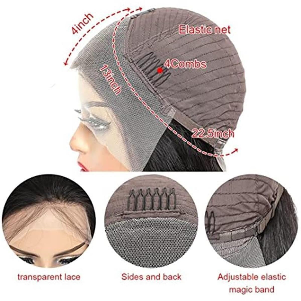 13x4 Deep Wave Lace Frontal Wig, Women's Human Hair, Black (16 inch)