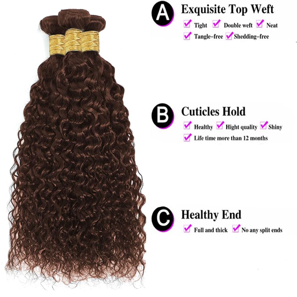Color #4 Bundles Chocolate Brown Water Wave Human Hair Bundles 20 22 24 Inch Peruvian Color #4 Wet and Wavy Bundles Human Hair Dark Brown Bundles Hair Weave