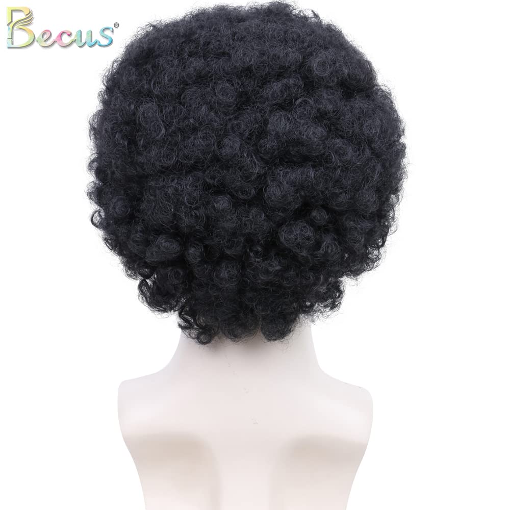 BECUS Afro Wigs for Black Men Short Afro Wigs Men 70's 80's Disco Funny Cosplay Afro Wig African American Full Synthetic Wig (Natural Black #1B)