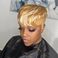 QiaQiaRing Chic Elegent Pixie Cut Human Hair Wigs for Black Women Short Layered Pixie Wigs With Bangs Brazilian Virgin Straight Human Hair 27/613 Daily Use Color (27/613)