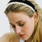 TERSE Black Velvet Headband with White Pearl Accents - Cute Vintage Designer Hair Accessory for Women's Holiday Fashion
