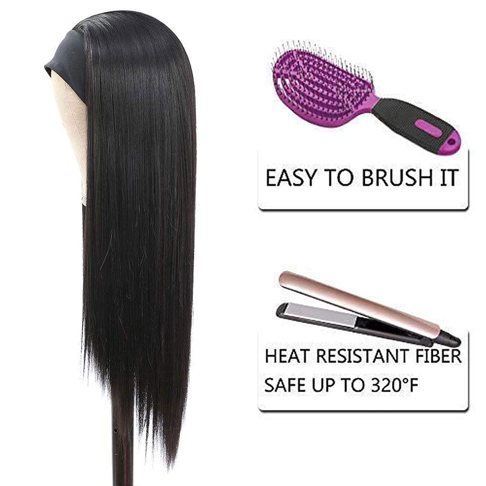 G&T Headband Wig for Women Black Straight Synthetic Headband Wig Glueless Heat Resistant Natutal Looking for Daily Party Use 24 Inch