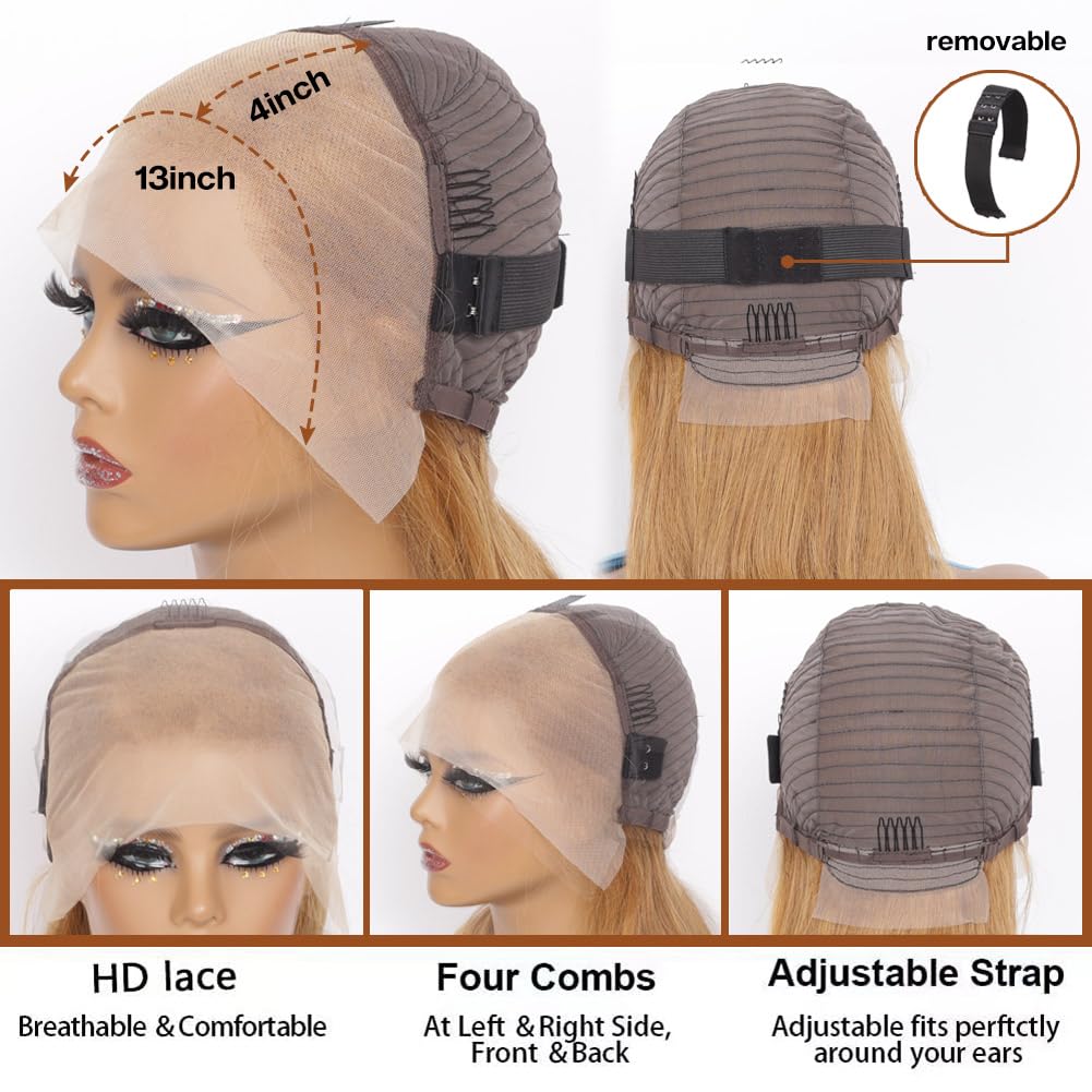 HUIWANYAN Hihmarm Honey Blonde Wig Human Hair #30 Bob Wig Human Hair Glueless 13x4 Hd Lace Front Wigs For Black Women Bob Lace Front Wigs Human Hair Pre Plucked 180% Density Short Wigs 12 Inch