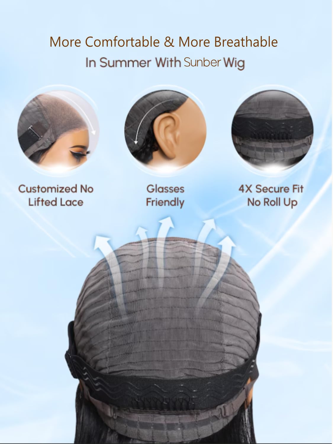Sunber Yaki Straight Bye Bye Knots Pre Cut Lace 7x5 Lace Front Glueless Wig Put On Go Light Yaki Straight Human Hair Wig Pre Bleached Invisible Knots 150% Density with Baby Hair 20Inch for Beginner
