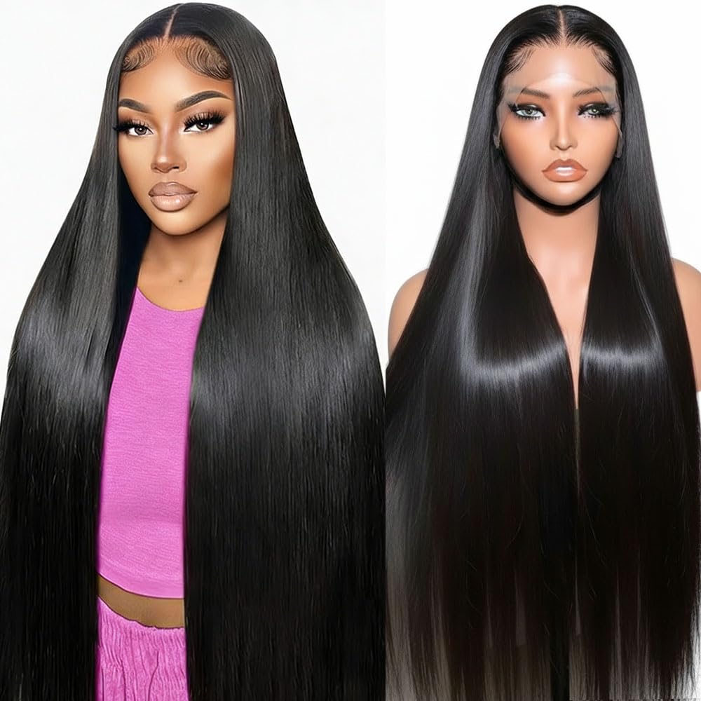 Ruibor 13x6 Lace Front Wigs Human Hair Pre Plucked Straight Wigs Human Hair 200 Density Glueless HD Lace Frontal Wigs No Tangle Tiny Knots Black Wig Soft Heat-Resistant Invisilbe Hairline 20 Inch