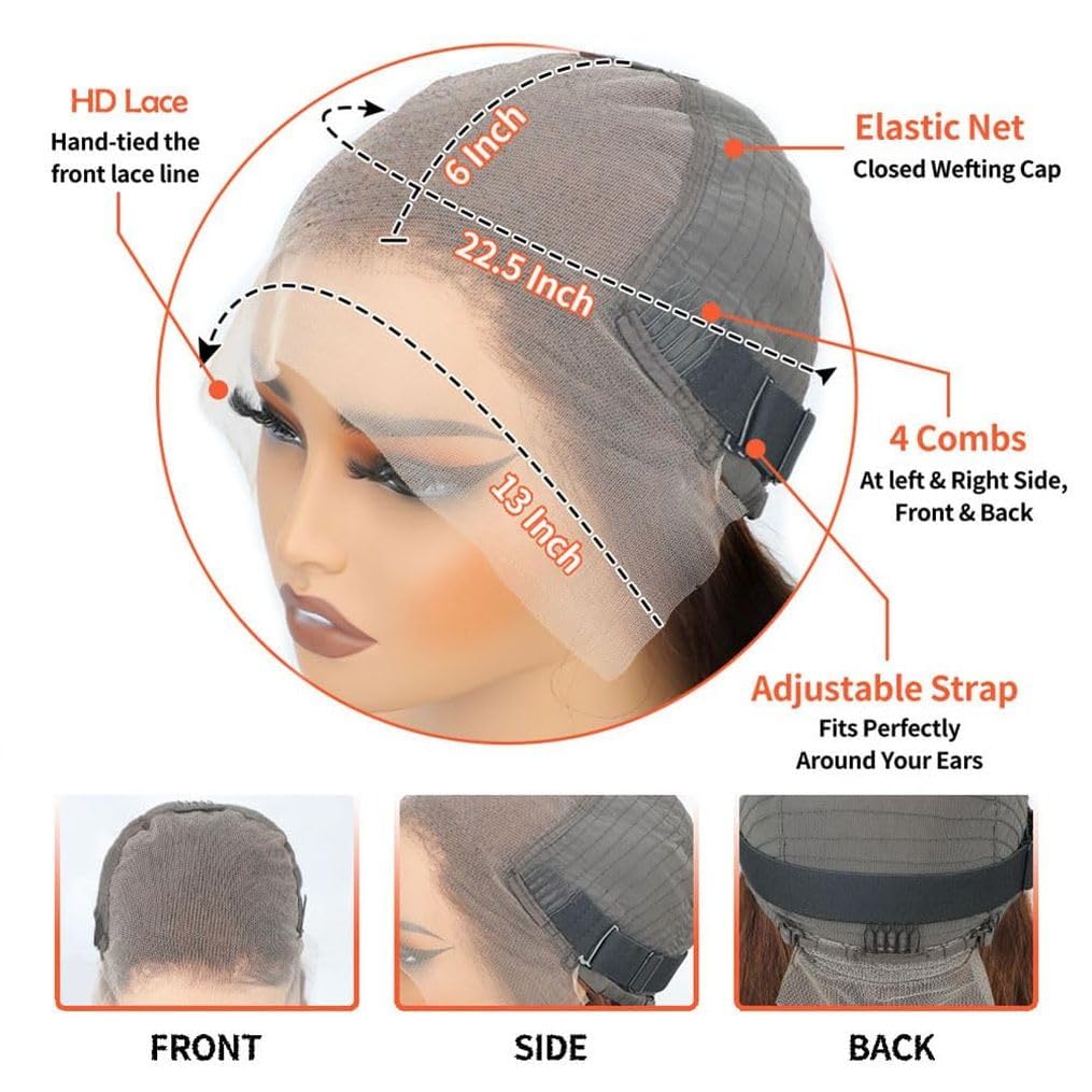 DJFG 36 Inch Chocolate Brown Lace Front Wig Brown Lace Front Wigs Human Hair Pre Plucked 200 Density 13x6 HD Frontal Straight Brown Wig Human Hair Glueless