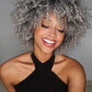 ANNISOUL 10Inch Short Curly Afro Wigs for Black Women Bomb Afro Kinky Curly Wig with Bangs Synthetic Fiber Full Wig(Ombre Grey)