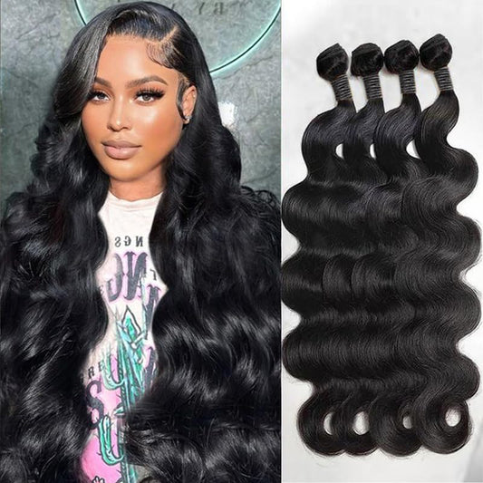 MDL 12A Human Hair Bundles Body Wave Bundles Human Hair 20 22 24 26 Inch 100% Unprocessed Brazilian Virgin Hair Body Wave 4 Bundles Human Hair Extensions for Black Women Natural Color