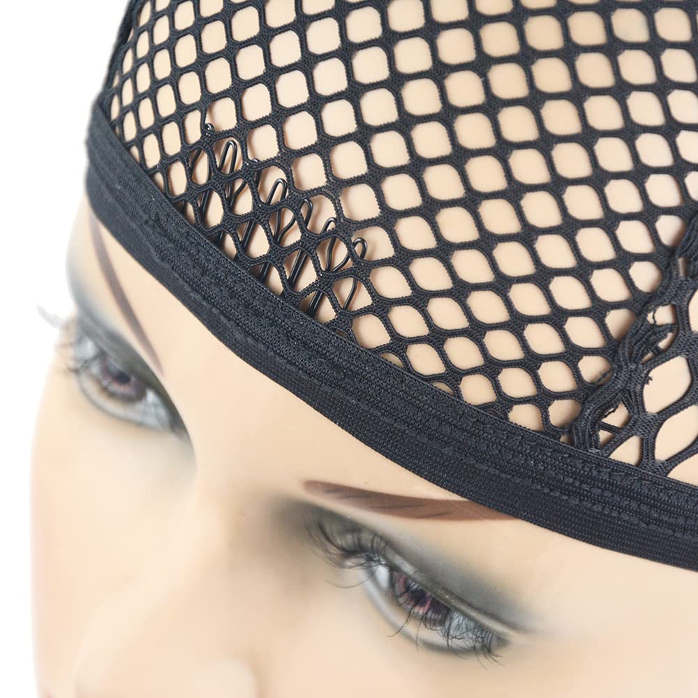 YANTAISIYU 1 Piece Wig Cap Black Stretchable Crochet Wig Cap with 4 Hair Clips Mesh Braided Wig Cap for Making Wig