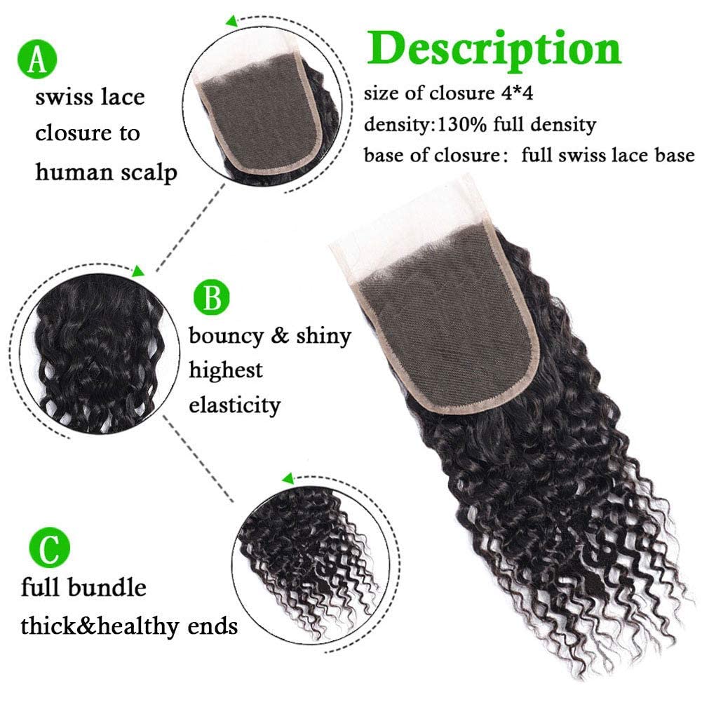 DreamPack Water Wave Human Hair 3 Bundles 101010+8 inch Wet and Wavy Bundles,with Closure Brazilian Virgin Hair 100% Unprocessed Human Hair Short Curly Weave with 4x4 Lace Closure Natural Color