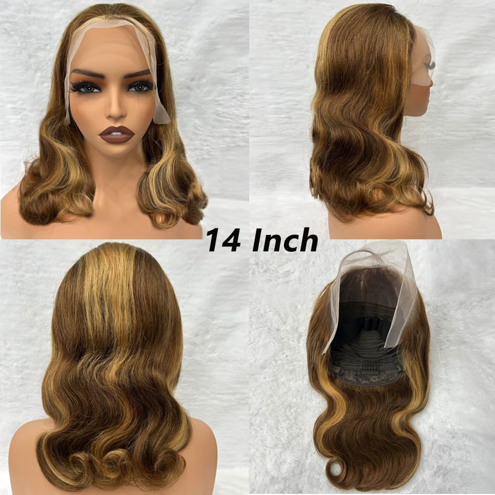 Douyin Honey Blonde Bob Wig Human Hair 16 Inch 13x4 Body Wave 4/27 Highlight Ombre HD Lace Front Wigs Human Hair Pre Plucked Glueless Lace Frontal Bob Wigs for Women