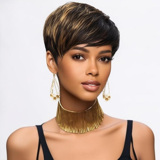 FCHW-wig Mix Brown Blonde Wig Natural Wave Wigs African American Short Wigs for Women Synthetic Wigs For Women(MZ-6633)
