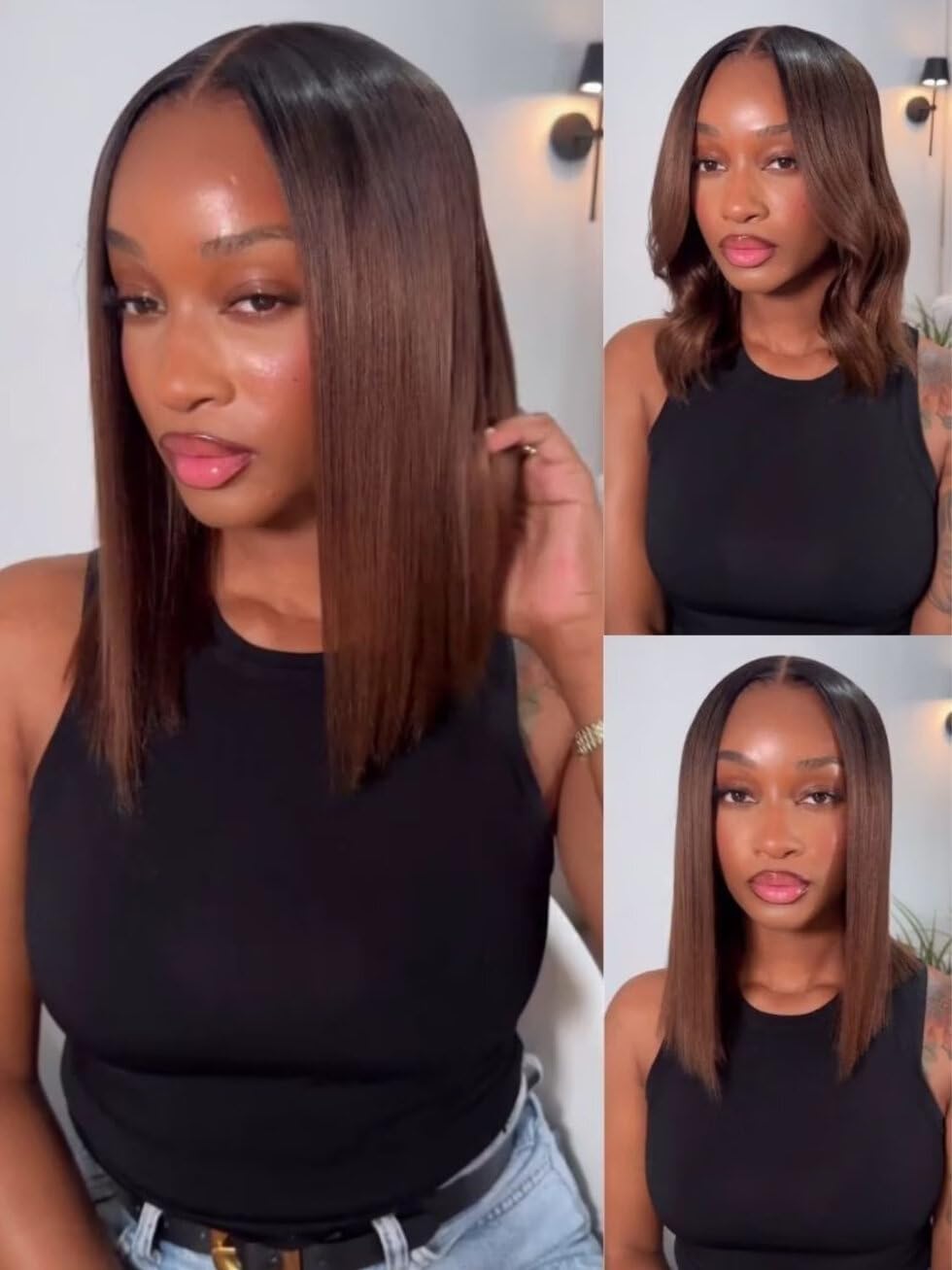 Beauty Forever Bob Drawstring Wig Human Hair Black to Chestnut Brown Yaki Straight Bob Glueless 13x4 Pre Everything Lace Front 150% Density 12 Inch Pre Cut Plucked Bye Bye Knots Ready to Go Short Wig