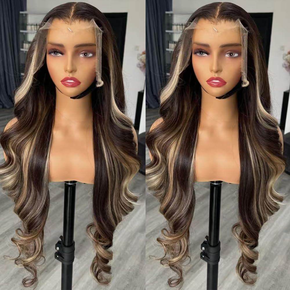 SISIFIRE 26 Inch Highlight Platinum Blonde Body Wave Lace Front Wigs for Women 13*4 Inch Heat Resistant Fiber Loose Curly Wavy Lace Wig with Baby Hair Synthetic Glueless Lace Wig for Daily Party Use