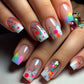 Medium Press on Nails Square Shape Fake Nails with Rainbow Dot Designs Ombre Nails Sweet Summer Glue on Nails Glossy Gradient Acrylic Nails Full Cover Reusable Stylish Stick on Nails for Women 24PCS
