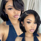 UNICE 8 inch Short Layered Bob Drawstring Wig Human Hair with Side Swept Bangs Bye Bye Knots 7x5 Lace closure Glueless Wigs Human Hair Pre Plucked Pre Cut Read to Wear