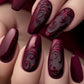 Medium Press on Nails Coffin Fake Nails with Designs Ballet Acrylic Nails Press on Glossy Rose Red Totem Gothic Style Gel False Nail Kits Reusable Stick on Nails for Women Manicure Decorations 24PCS